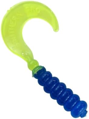 2" Hot Grubs Twister Tails Crappie Walleye Bass Fishing 50 Pack (Blue Chartreuse) #17