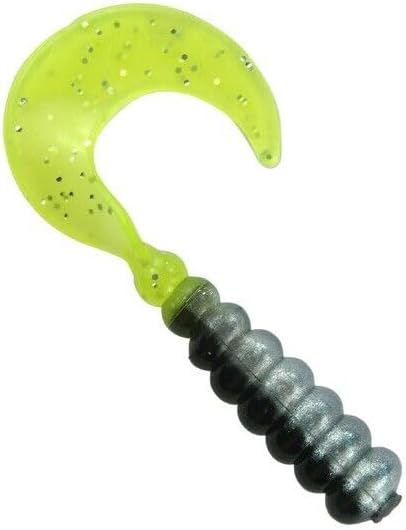 2" Hot Grubs Twister Tails Crappie Walleye Bass Fishing 50 Pack (Tennessee Shad/Chartreuse Sparkle) #38