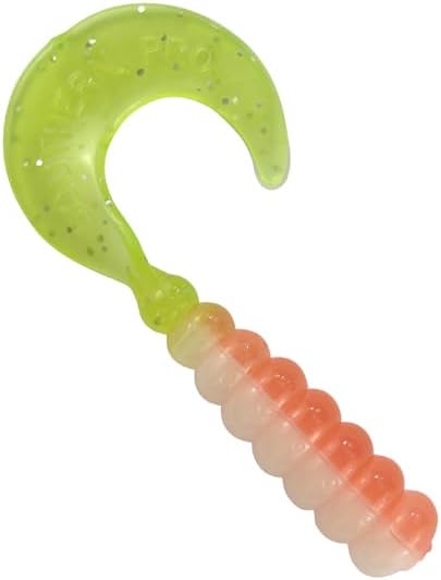 2" Hot Grubs Twister Tails Crappie Walleye Bass Fishing 50 Pack (Orange Chartreuse Crush) #23