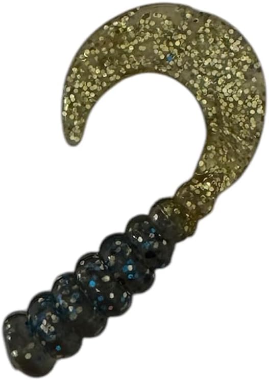 2" Hot Grubs Twister Tails Crappie Walleye Bass Fishing 50 Pack (Smoke Blue & Gold Sparkle/Gold Sparkle) #4