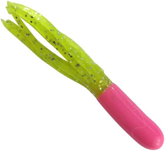 New 50 pk 1.5" Crappie Fishing Tube Jig Skirts Perch Bluegill Bream All-Purpose Freshwater Equipment Saltwater Lure Bait Kit (Pink Chartreuse)