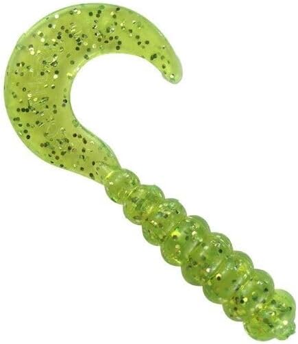 2" Hot Grubs Twister Tails Crappie Walleye Bass Fishing 50 Pack (Chartreuse Sparkle) #51