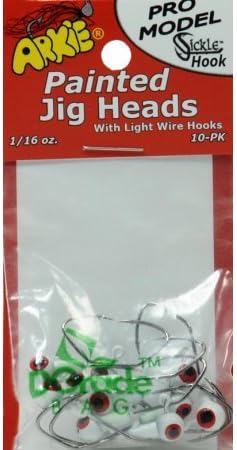 Arkie Lures PSH-116-1 Painted Sickle Style Hook Jig Heads - #1 White- 1/16 o