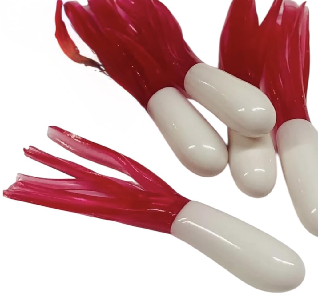 New 50 pk 1.5" Southern Crappie Pro Fishing Tube Jig Skirts Perch Bluegill Bream All-Purpose Freshwater Equipment Saltwater Lure Bait Kit Little Hustler (red/White)