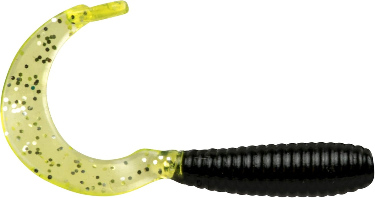 Bobby Garland Hyper Grub Curly-Tail Swim-Bait Crappie Fishing Lure, Accessories for Freshwater Fishing, 2", Pack of 18, Black Chartreuse Silver