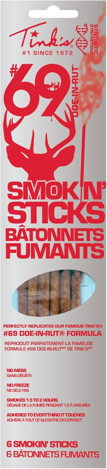 TINK'S Smokin’ Sticks Synthetic #69 Doe-in-Rut (6 Pack) | Long Lasting Estrous Doe Urine Hunting Lure | Hunting Accessory