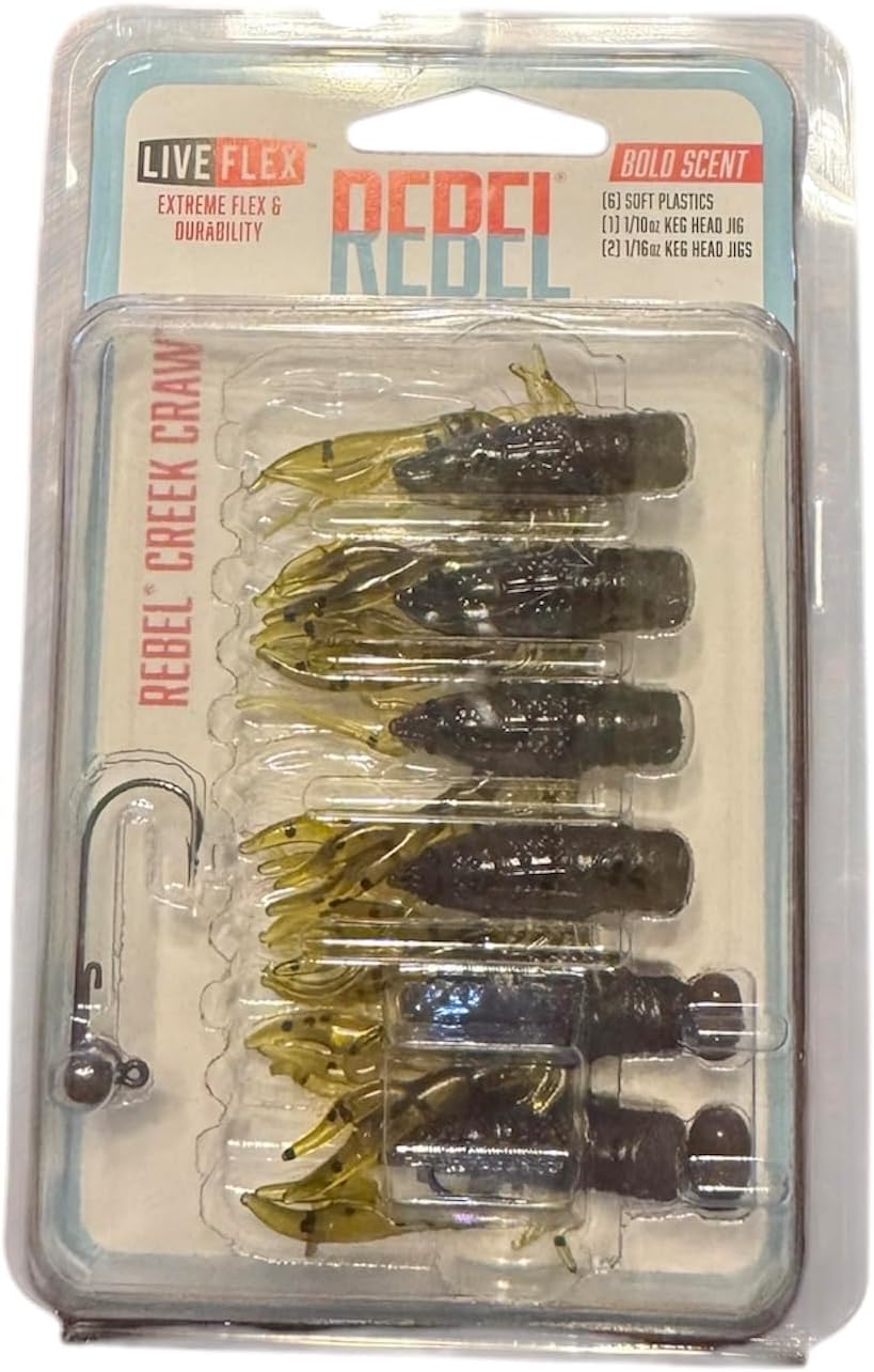 Rebel Creek Craw Live Flex Bold Scent 1/10 oz Jig Head 6 Pk ~ Green Pumpkin