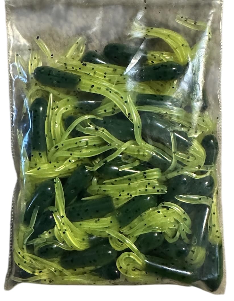 Lunker City Fishing Fin-S Fish 4" Split Tail Soft Plastic Jerk Bait Minnow Original Walleye and Bass Lure, 10 Per Bag, Made in The USA - 174 Limetreuse