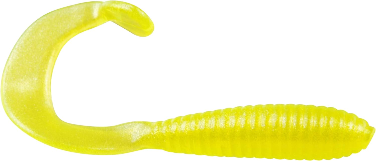 Bobby Garland Hyper Grub Curly-Tail Swim-Bait Crappie Fishing Lure, Accessories for Freshwater Fishing, 2", Pack of 18, Pearl Chartreuse