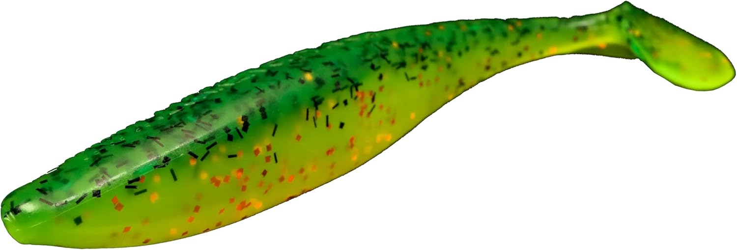 Lunker City Fishing 5" SwimFish Swimbait with Tail Soft Plastic Bass Lure Swimming Action Swim Bait, 4 Per Bag, Made in The USA - 04 Fire Perch