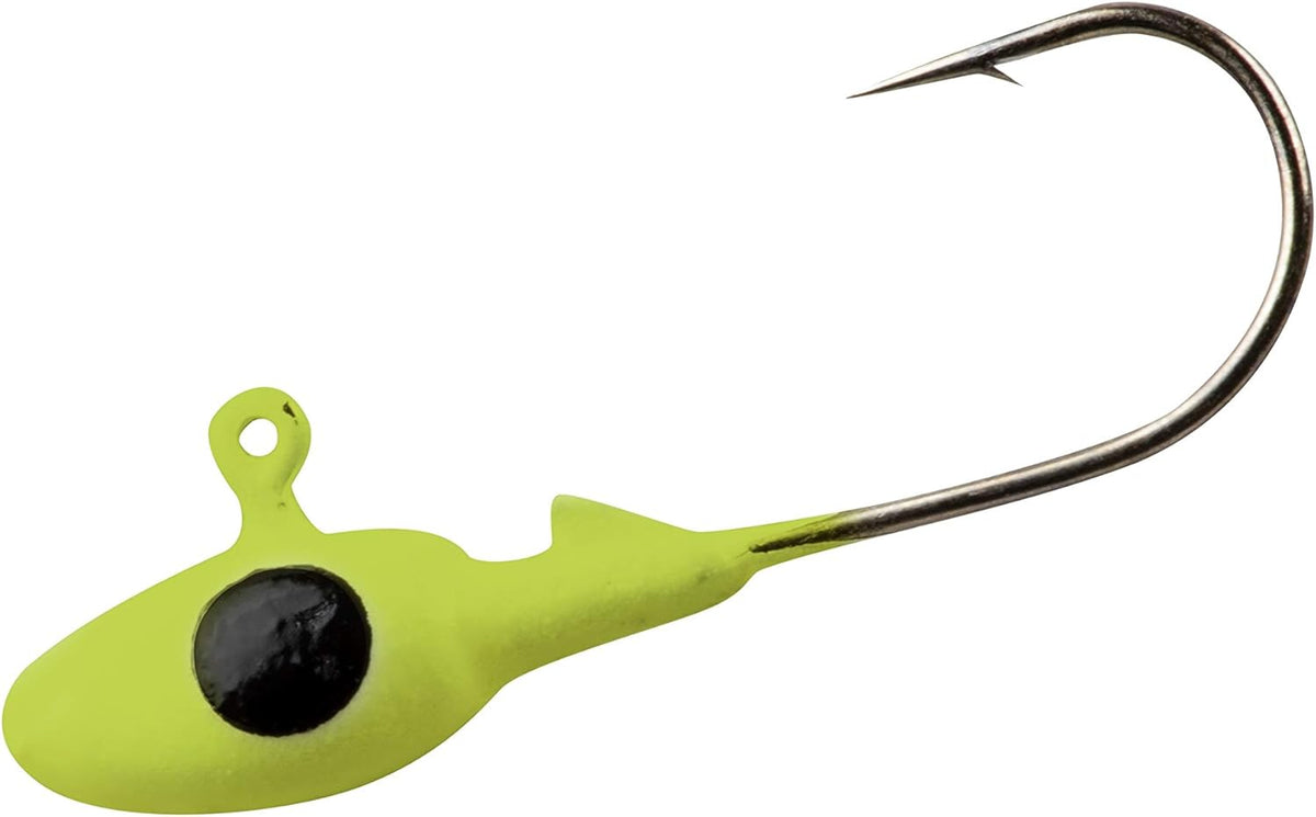 Crappie Pro Mo' Glo Glow-in-The-Dark Jig Heads for Soft Plastic Crappie Fishing Baits, Accessories for Freshwater Fishing, Pack of 10, Chartreuse Glo, 1/8 oz