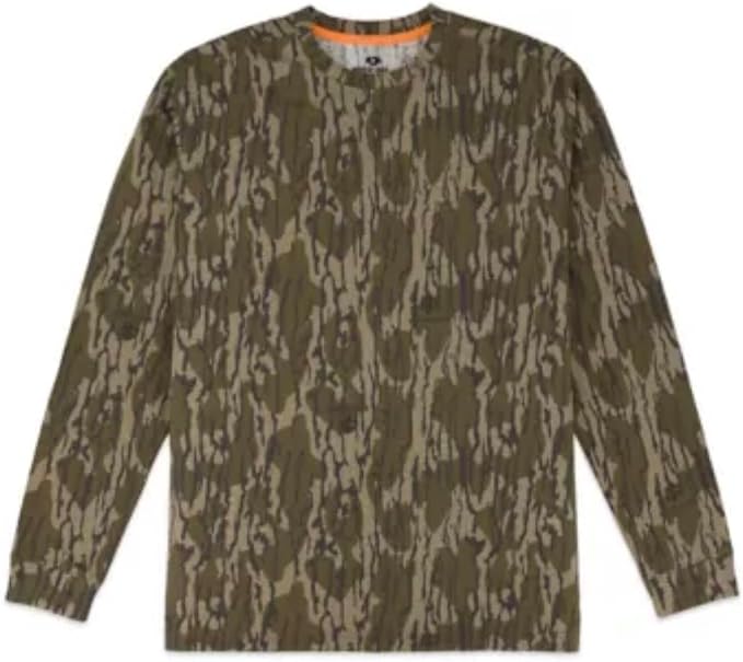 Men's Mossy Camo Long Sleeve Crew Neck T-Shirt, Hunting Camouflage Pattern ~ Large