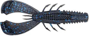 CrushCity Cleanup Craw Soft Plastic Crawfish Bait, Flipping & Punching Jig Trailer with Realistic Claw Action for Bass, 3-1/2", Black Blue Flake
