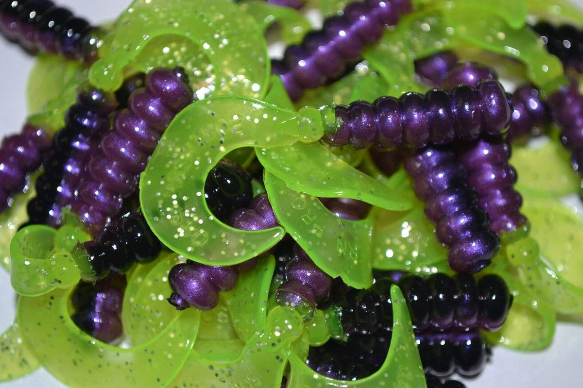 2" Hot Grubs Twister Tails Crappie Walleye Bass Fishing 50 Pack (Purple Shad) #44