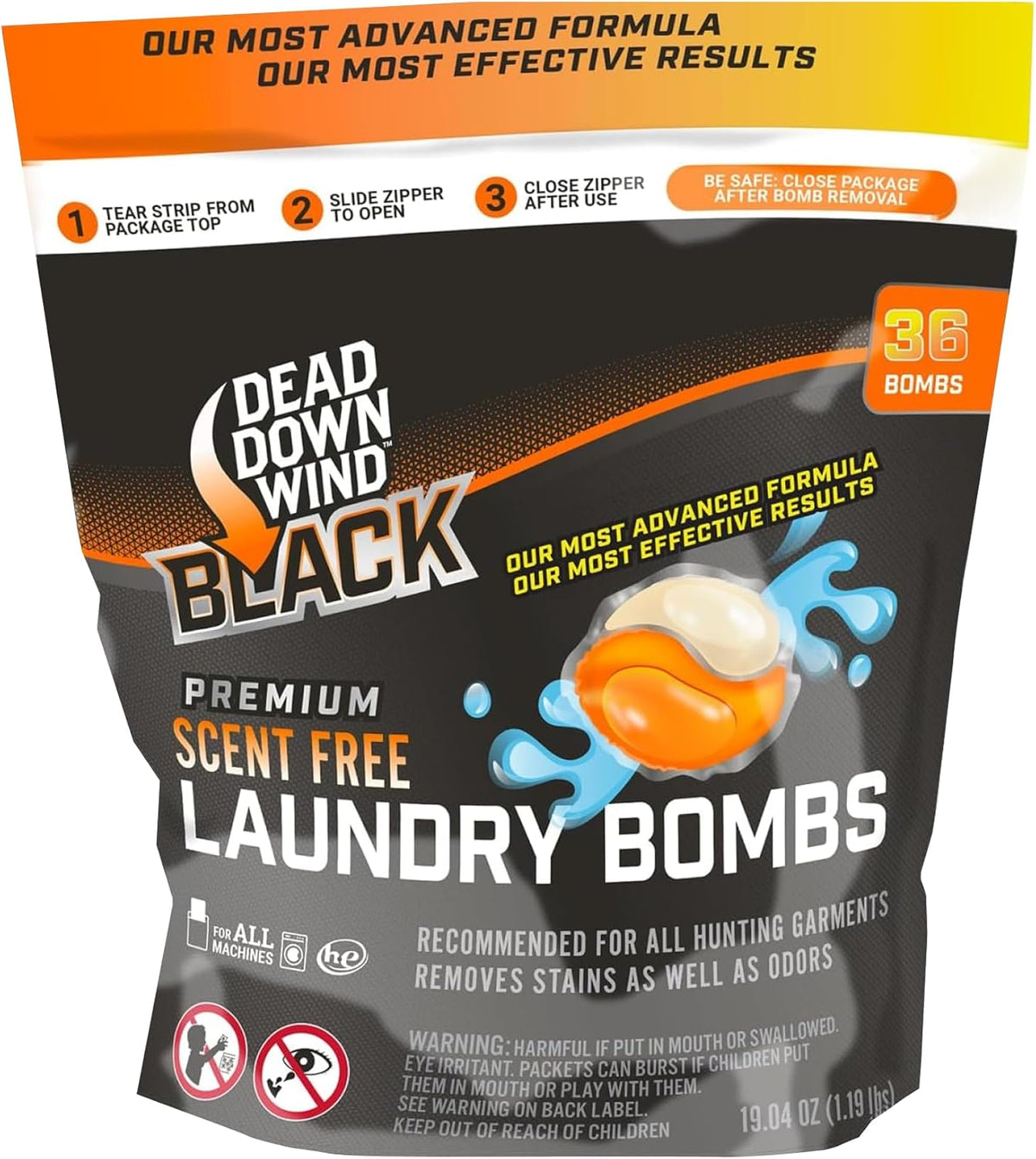 DEAD DOWN WIND BLACK Premium Unscented Laundry Detergent Pods (36 Ct) - Scent Eliminating Detergent Pods for Clothing and Gear - Durable Hunting Scent Eliminators - Advanced Hunting Gear