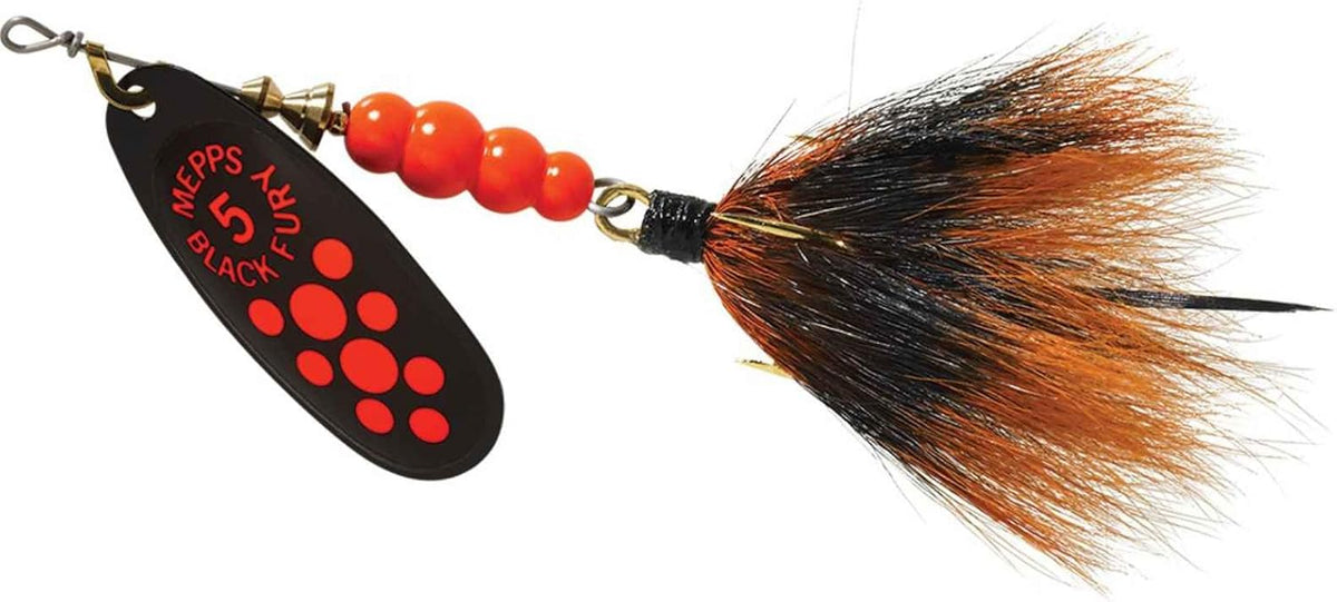 Mepp's Black Fury Dressed Treble Fishing Lure, 1/2-Ounce, Fluorescent Red Dot/Black Red Tail (BF5T FL)