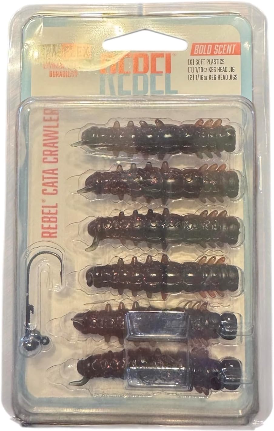 Rebel Cata Crawler Live Flex 1-1/10oz Jig Head 2–1/16oz 6Pk - Wooly Bear