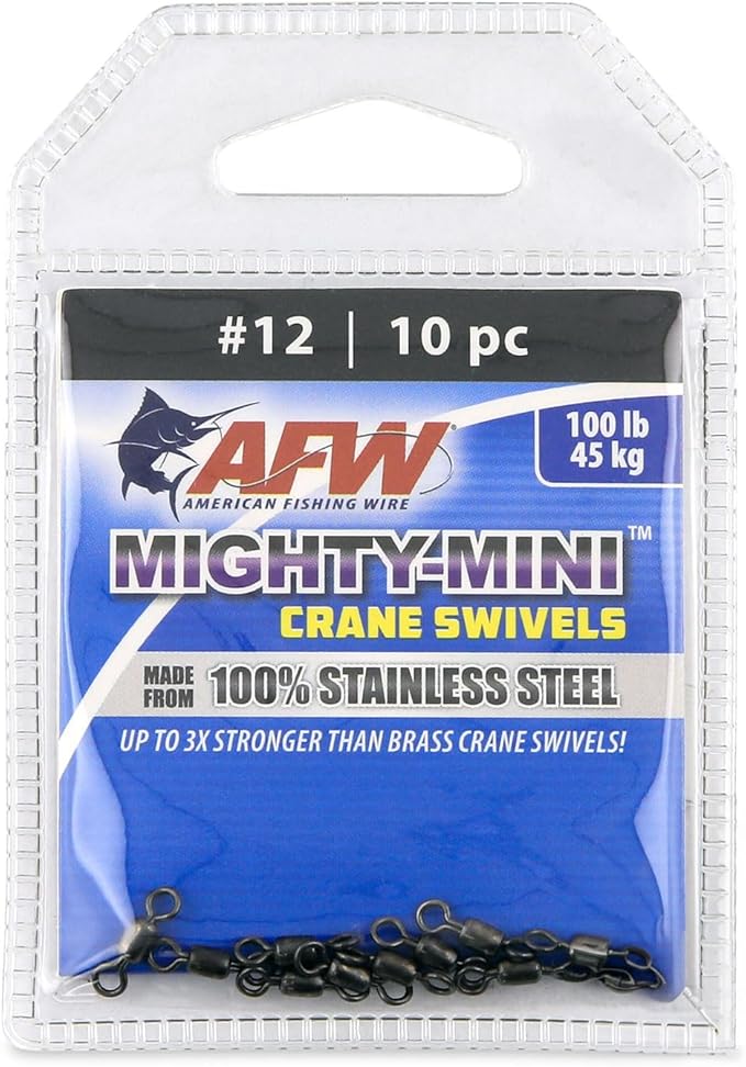 American Fishing Wire Fishing Swivels - Mighty Mini 100% Stainless Steel Crane Swivels, 3X Stronger Than Brass, for Terminal Tackle Box, Up to 600lb Test - Fishing Gear for Fishing Line Leaders