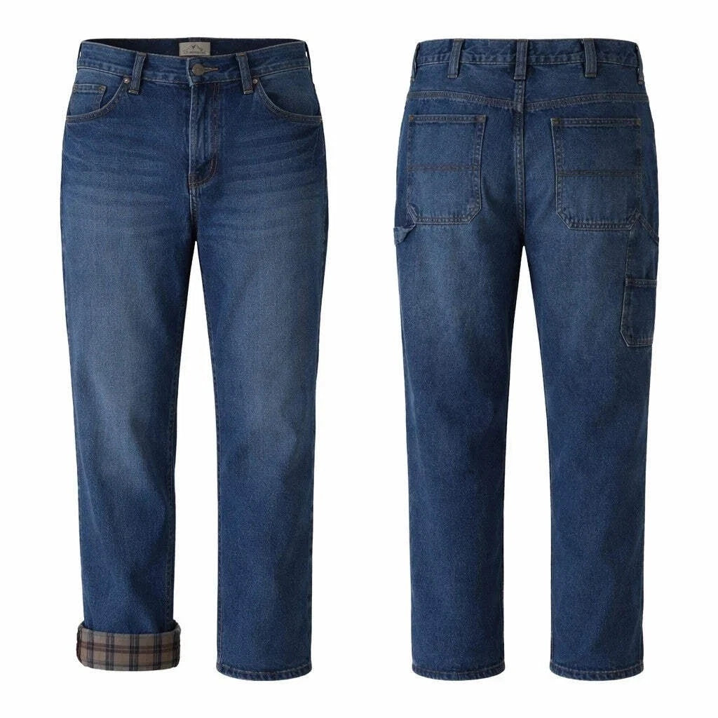 Blue Mountain Flannel Lined Carpenter Jeans Mens Utility Workwear Medium Wash